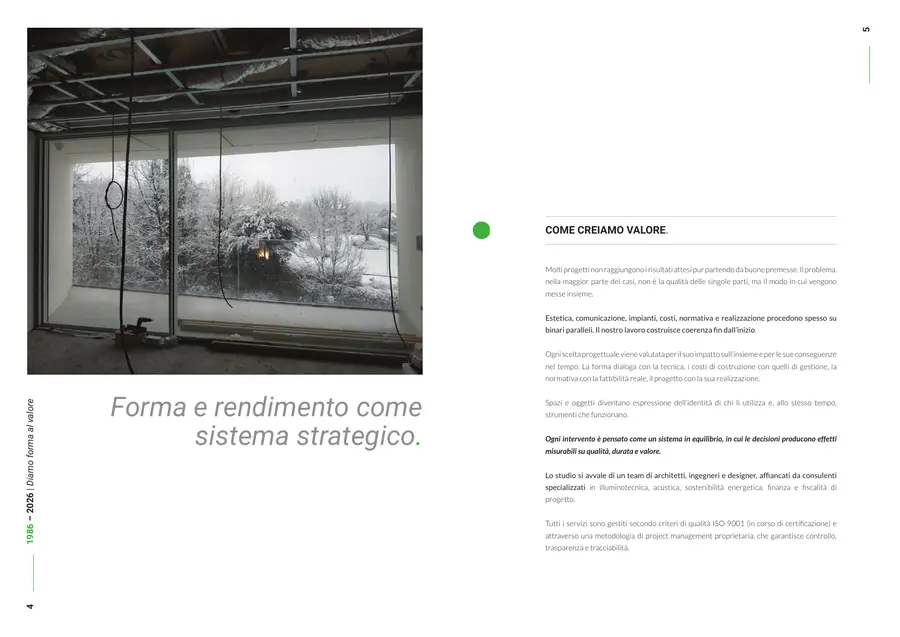 Company profile, pagine 4 e 5: Come creiamo valore. Il testo è nella colonna «Testo di queste pagine».