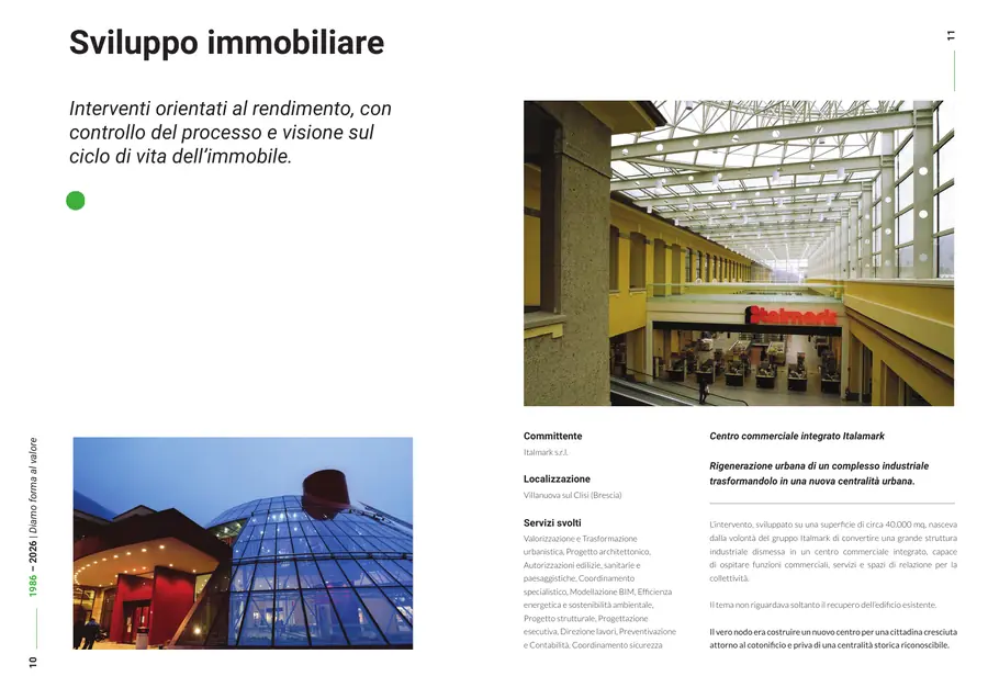 Company profile, pagine 10 e 11: Sviluppo immobiliare. Il testo è nella colonna «Testo di queste pagine».