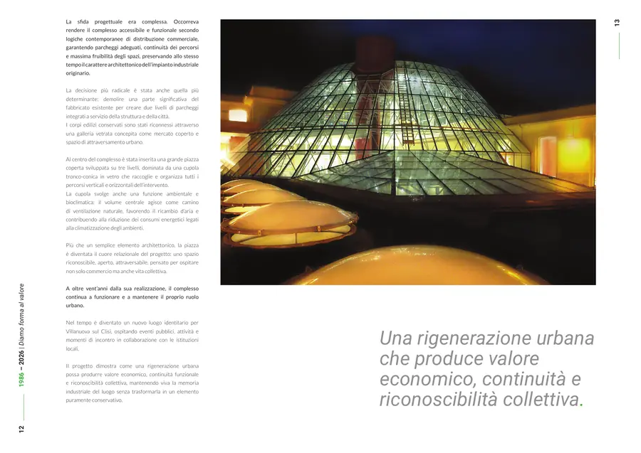 Company profile, pagine 12 e 13: Sviluppo immobiliare: il progetto. Il testo è nella colonna «Testo di queste pagine».