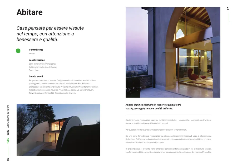 Company profile, pagine 26 e 27: Abitare. Il testo è nella colonna «Testo di queste pagine».