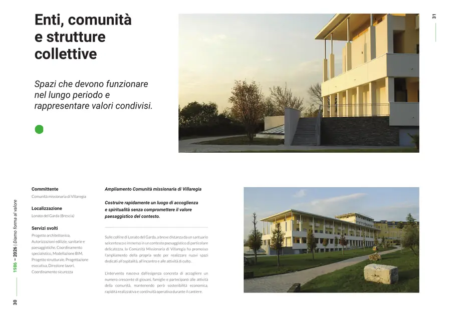 Company profile, pagine 30 e 31: Enti, comunità e strutture collettive. Il testo è nella colonna «Testo di queste pagine».