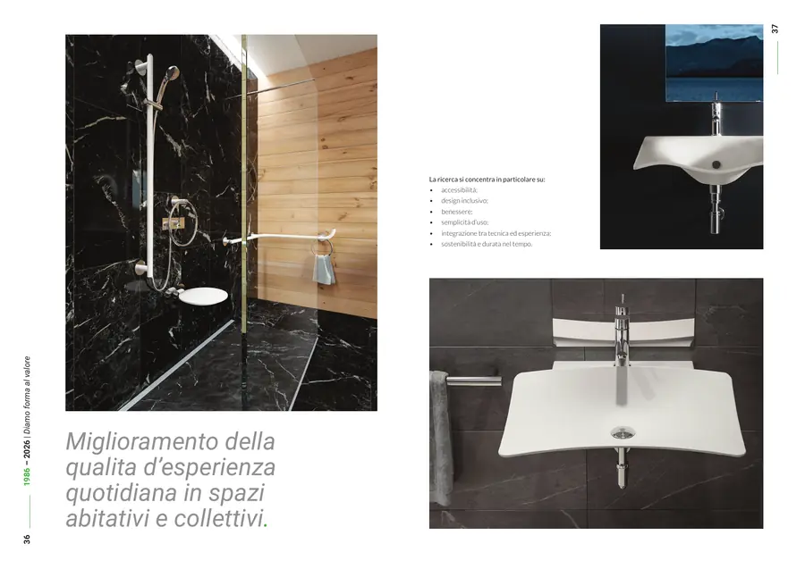 Company profile, pagine 36 e 37: Design for All: la ricerca. Il testo è nella colonna «Testo di queste pagine».