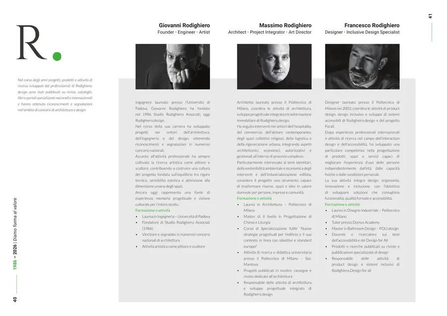 Company profile, pagine 40 e 41: Persone e pubblicazioni. Il testo è nella colonna «Testo di queste pagine».